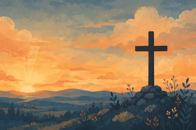 Easter Cross Beneath Dramatic Sunrise Sky