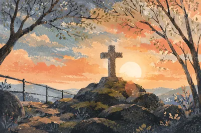 Easter Cross Sunrise on Rocky Hilltop