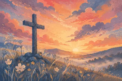 Easter Cross at Sunrise Dramatic Sky