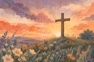 Easter Cross at Sunrise on Hill