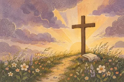 Easter Cross at Sunrise on Grassy Hill