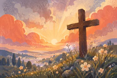 Easter Cross Sunrise Over Misty Hilltop