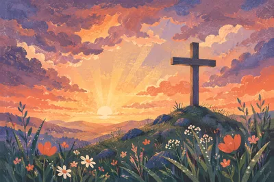 Easter Cross at Sunrise on Hillside