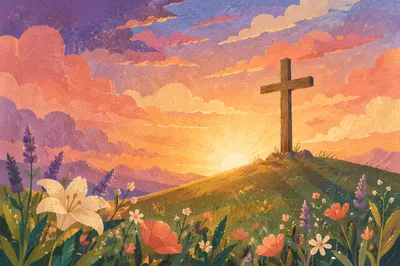Easter Sunrise Cross on Grassy Hill