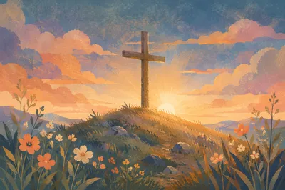 Easter Sunrise Cross on Grassy Hill
