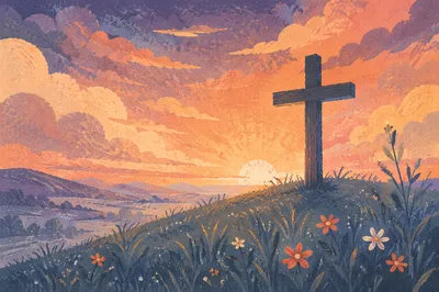 Easter Cross at Dramatic Sunrise Meadow