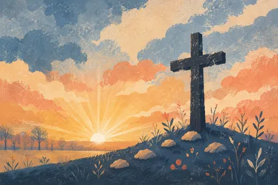 Easter Cross at Sunrise in Rural Field