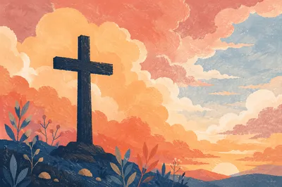 Easter Cross Silhouette at Dramatic Sunrise