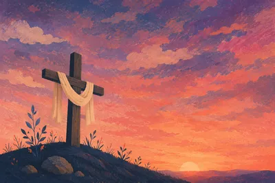 Easter Cross Silhouette at Dramatic Sunrise
