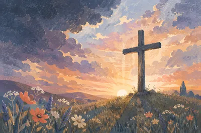 Easter Cross Sunrise Over Dramatic Sky