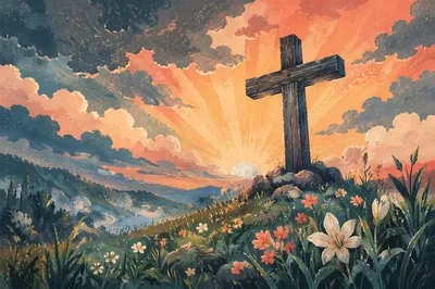 Easter Cross at Dramatic Sunrise
