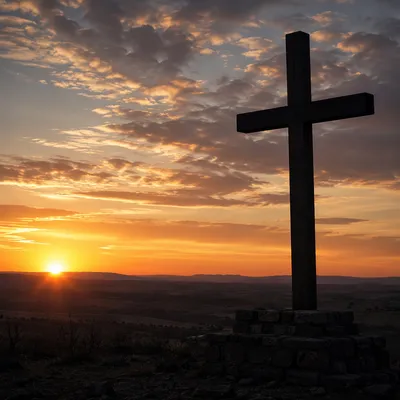 Easter Cross Sunrise Over Rural Hills