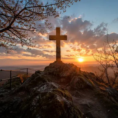 Easter Cross Sunrise on Rocky Hilltop