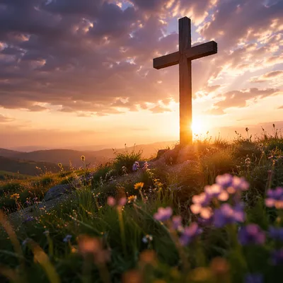 Easter Cross Sunrise on Grassy Hill