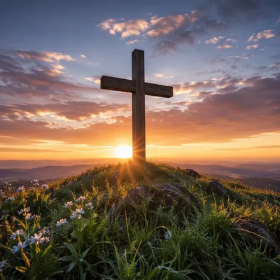 Easter Cross at Sunrise on Hill