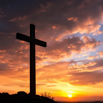 Easter Cross Silhouette at Dramatic Sunrise