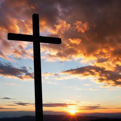 Easter Cross Silhouette at Dramatic Sunrise