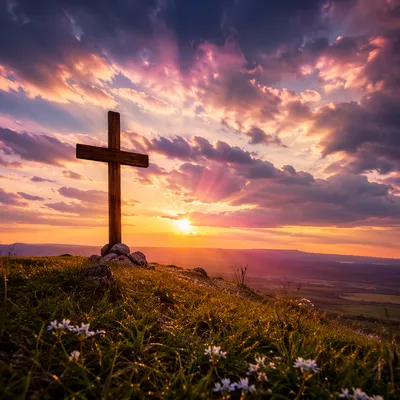 Easter Cross Sunrise Over Dramatic Spring Sky