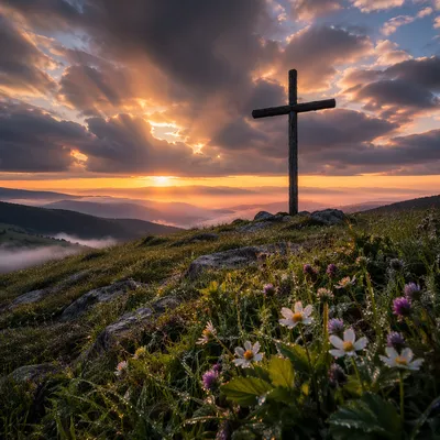 Easter Cross at Dramatic Sunrise