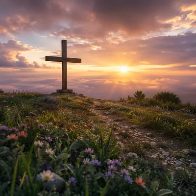 Easter Cross at Dramatic Sunrise