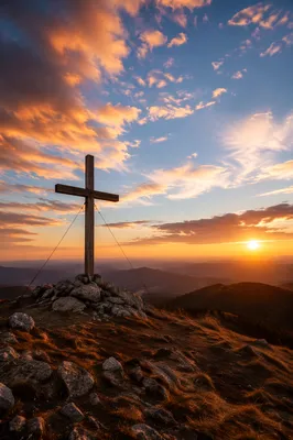 Easter Cross Sunrise Over Mountain Ridge