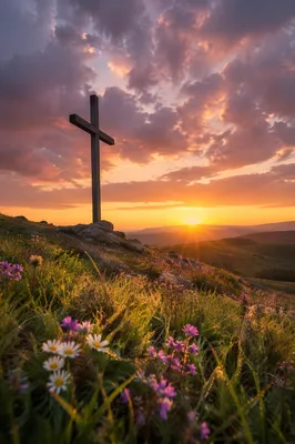Easter Cross at Sunrise on Grassy Hill