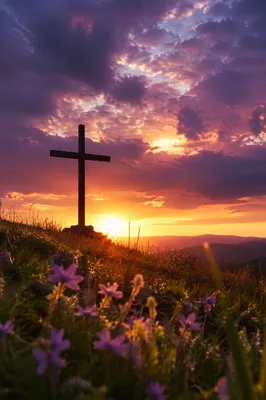 Easter Cross at Sunrise on Hillside
