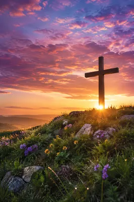 Easter Sunrise Cross on Grassy Hill