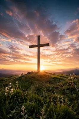 Easter Cross at Sunrise on Hilltop