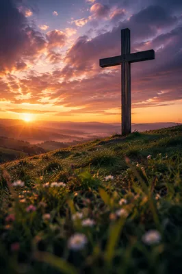Easter Cross at Dramatic Sunrise Meadow