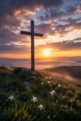 Easter Cross at Dramatic Sunrise