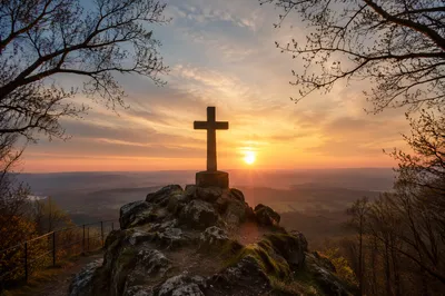 Easter Cross Sunrise on Rocky Hilltop
