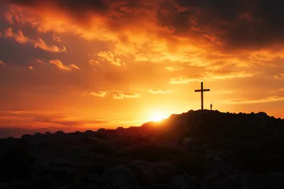Easter Cross Silhouette at Dramatic Sunrise