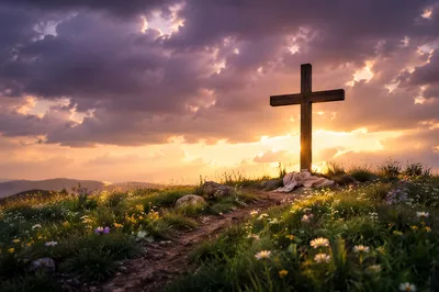 Easter Cross at Dramatic Sunrise