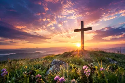 Easter Sunrise Cross on Grassy Hill