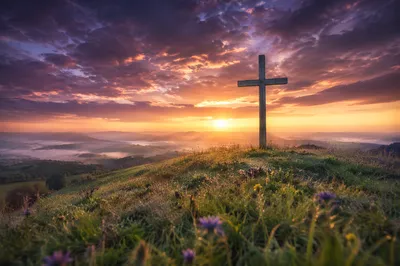 Easter Cross at Dramatic Sunrise Meadow