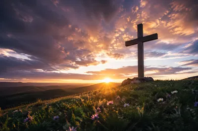 Easter Cross Sunrise Over Dramatic Meadow