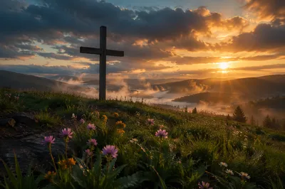 Easter Cross at Dramatic Sunrise