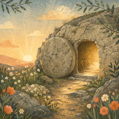 Easter Empty Tomb at Sunrise Light