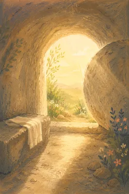 Empty Easter Tomb with Dawn Light