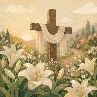 Easter Garden Cross with White Lilies