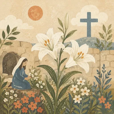 Easter Garden Cross With White Lilies