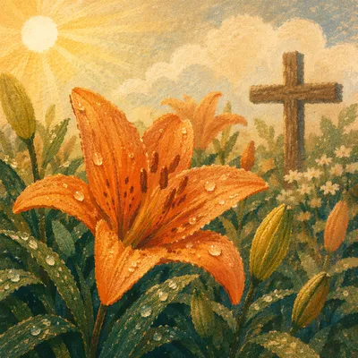 Easter Garden Lily with Wooden Cross