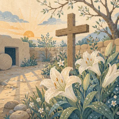Easter Garden Cross with White Lilies
