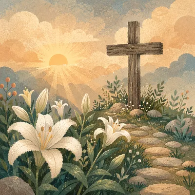 Easter Garden Cross With White Lilies