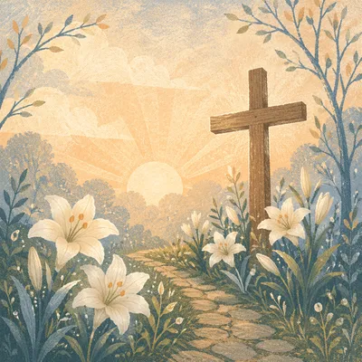 Easter Garden Cross with White Lilies