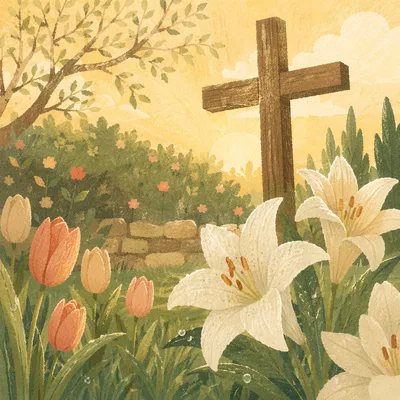Easter Garden Cross with White Lilies