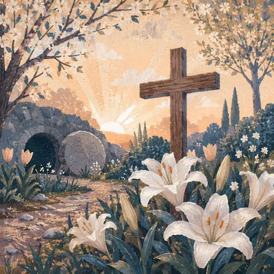 Easter Garden Cross with White Lilies