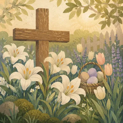 Easter Sunrise Garden Cross with White Lilies