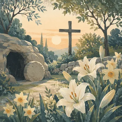 Easter Garden Cross with White Lilies